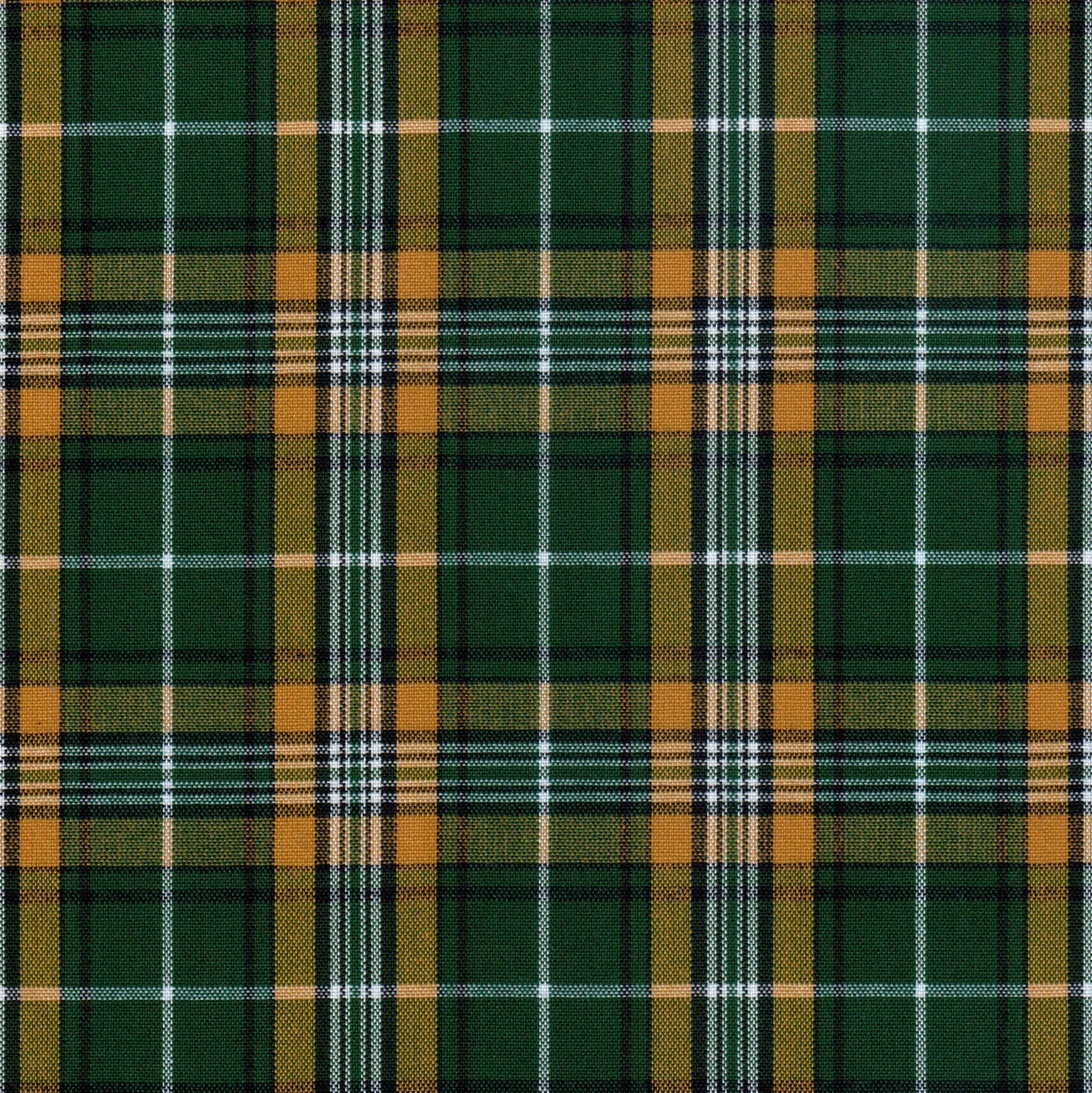 Tela SchoolLine Dacron en tartán verde y amarillo con rayas blancas, ideal para uniformes escolares e institucionales