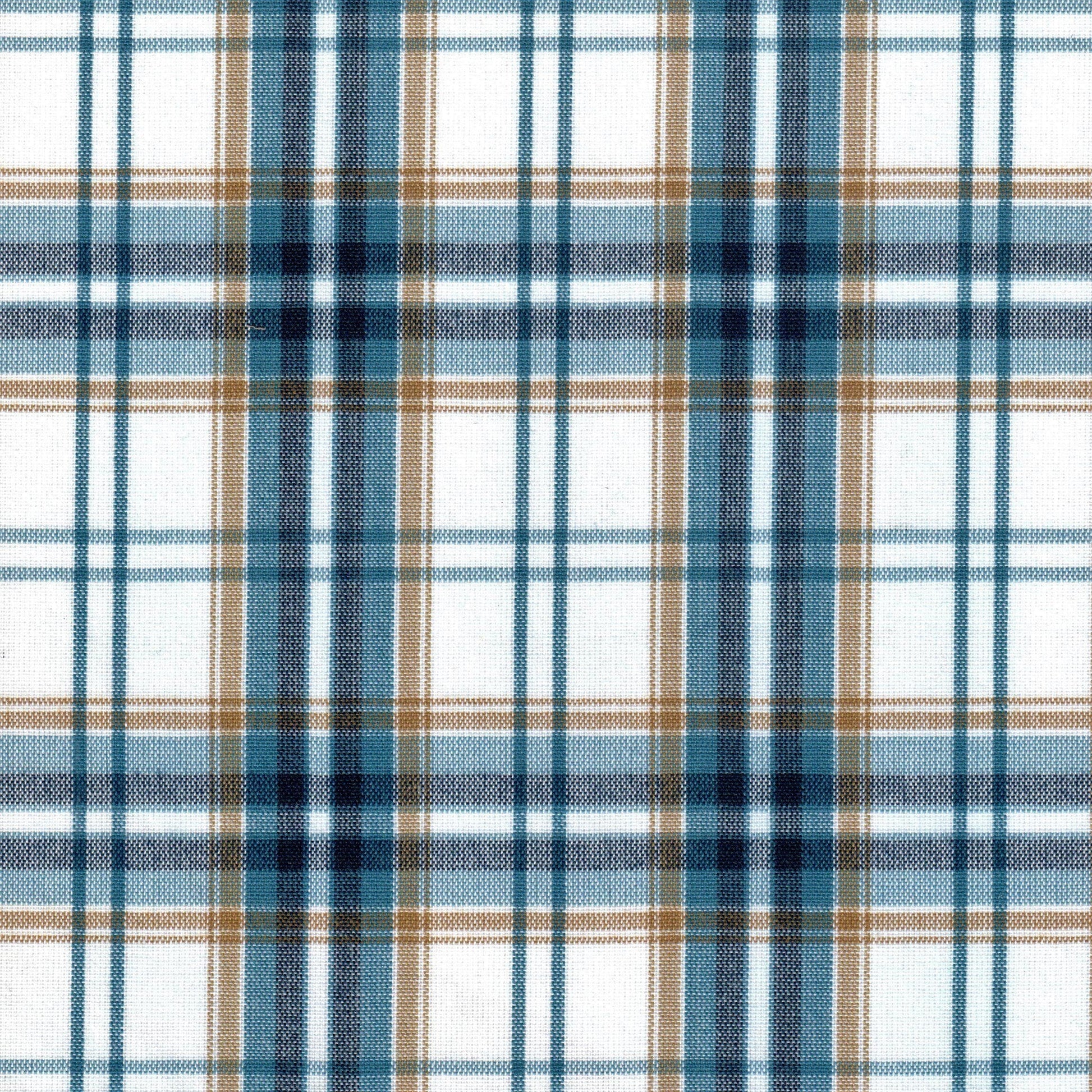 Tela SchoolLine 13002305 Dacron: tejido a cuadros en azul, blanco y marrón, apta para uniformes escolares e institucionales.