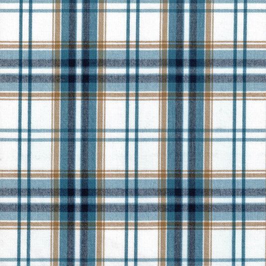 Tela SchoolLine 13002305 Dacron: tejido a cuadros en azul, blanco y marrón, apta para uniformes escolares e institucionales.