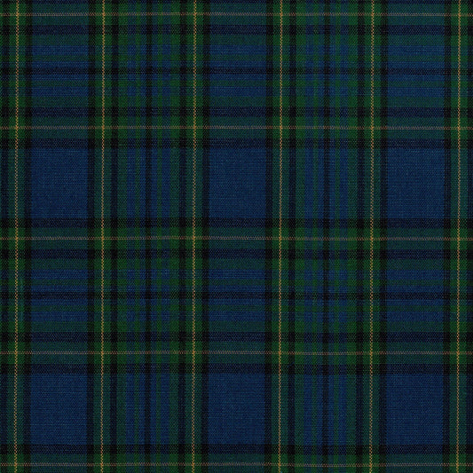 Tela Dacron para uniformes SchoolLine, tartán azul y verde con líneas amarillas.