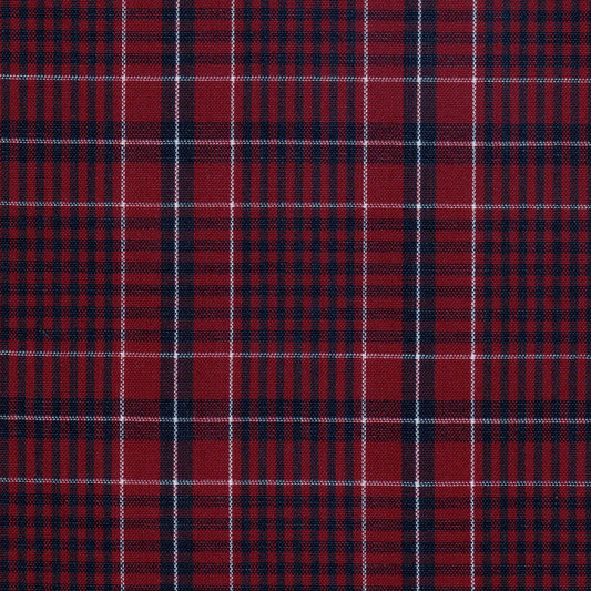 Tela 13002313 Dacron uniforme SchoolLine, poliéster duradero en tartán rojo-azul, ideal para uniformes escolares e institucionales.