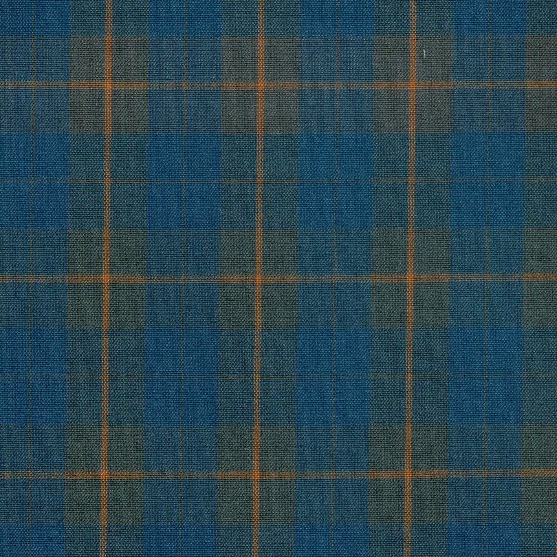 Tela azul con líneas naranjas en diseño a cuadros; ideal para uniformes escolares e institucionales, de SchoolLine.