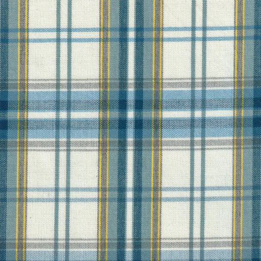Tela Dacron tartán azul, blanco y amarillo; ideal para uniformes escolares e institucionales, de SchoolLine.