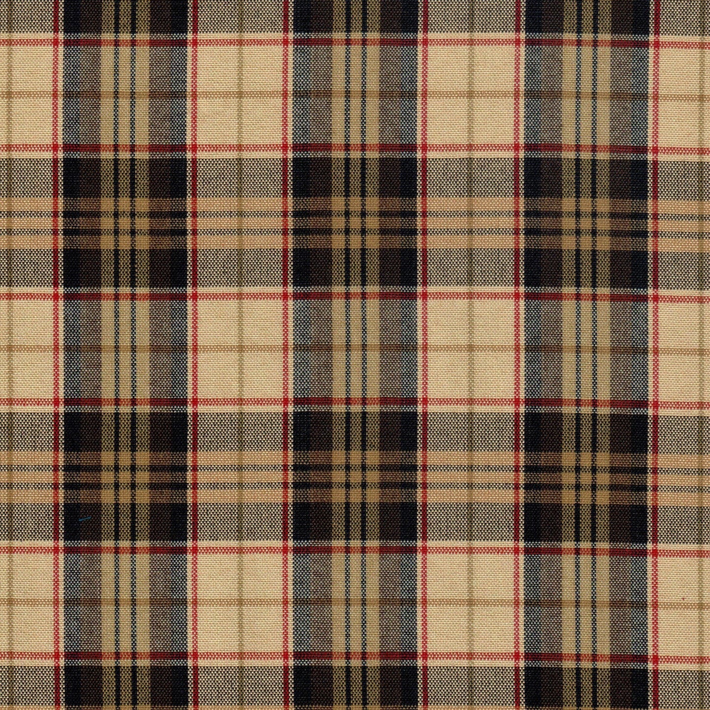 Tela 13002319 Dacron uniforme SchoolLine, tela a cuadros beige, negro y rojo para uniformes escolares e institucionales.