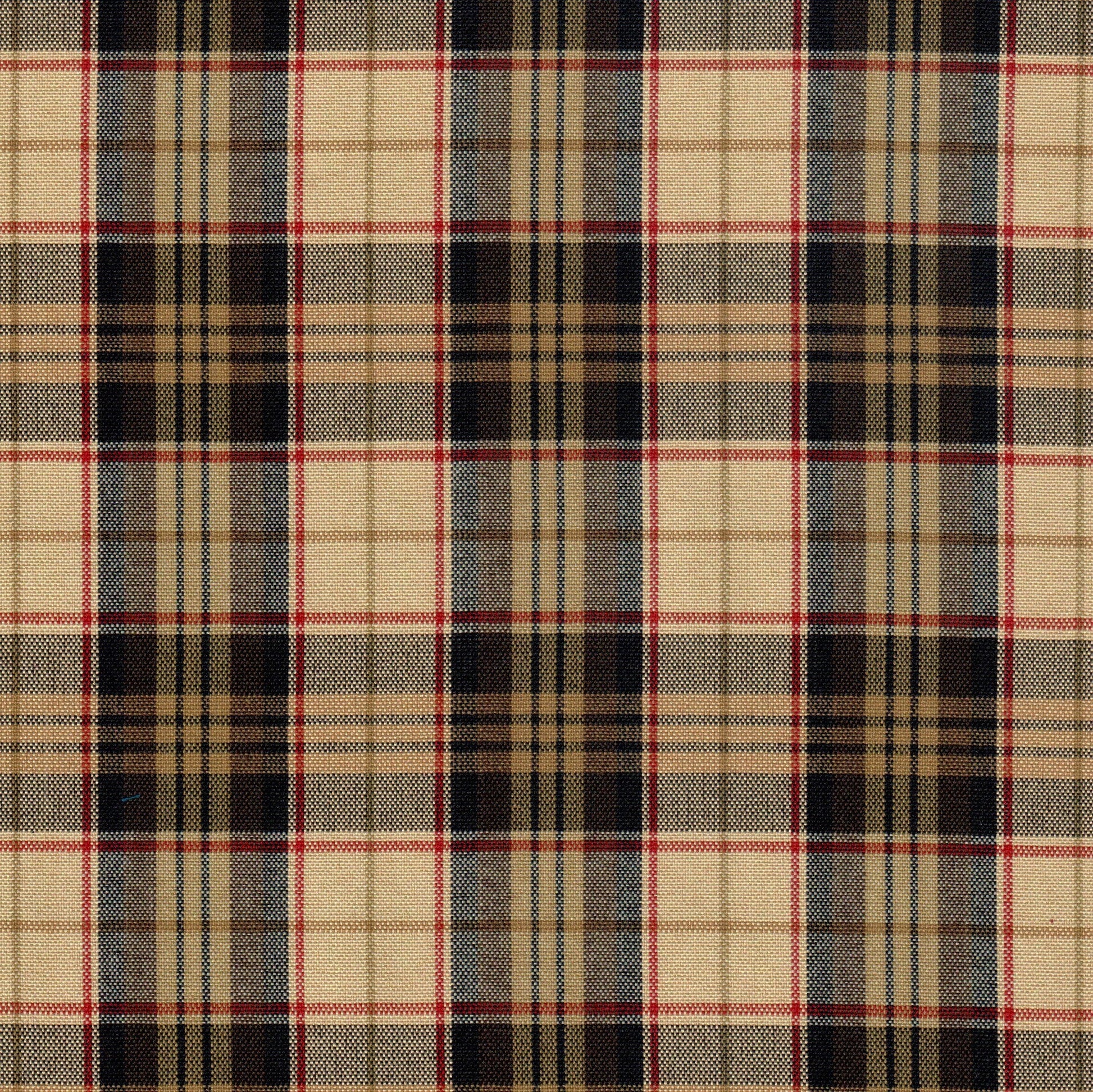 Tela 13002319 Dacron uniforme SchoolLine, tela a cuadros beige, negro y rojo para uniformes escolares e institucionales.