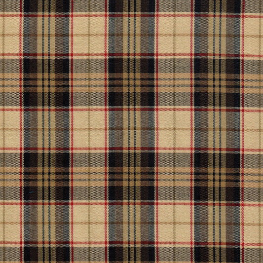 Tela 13002319 Dacron uniforme SchoolLine, tela a cuadros beige, negro y rojo para uniformes escolares e institucionales.