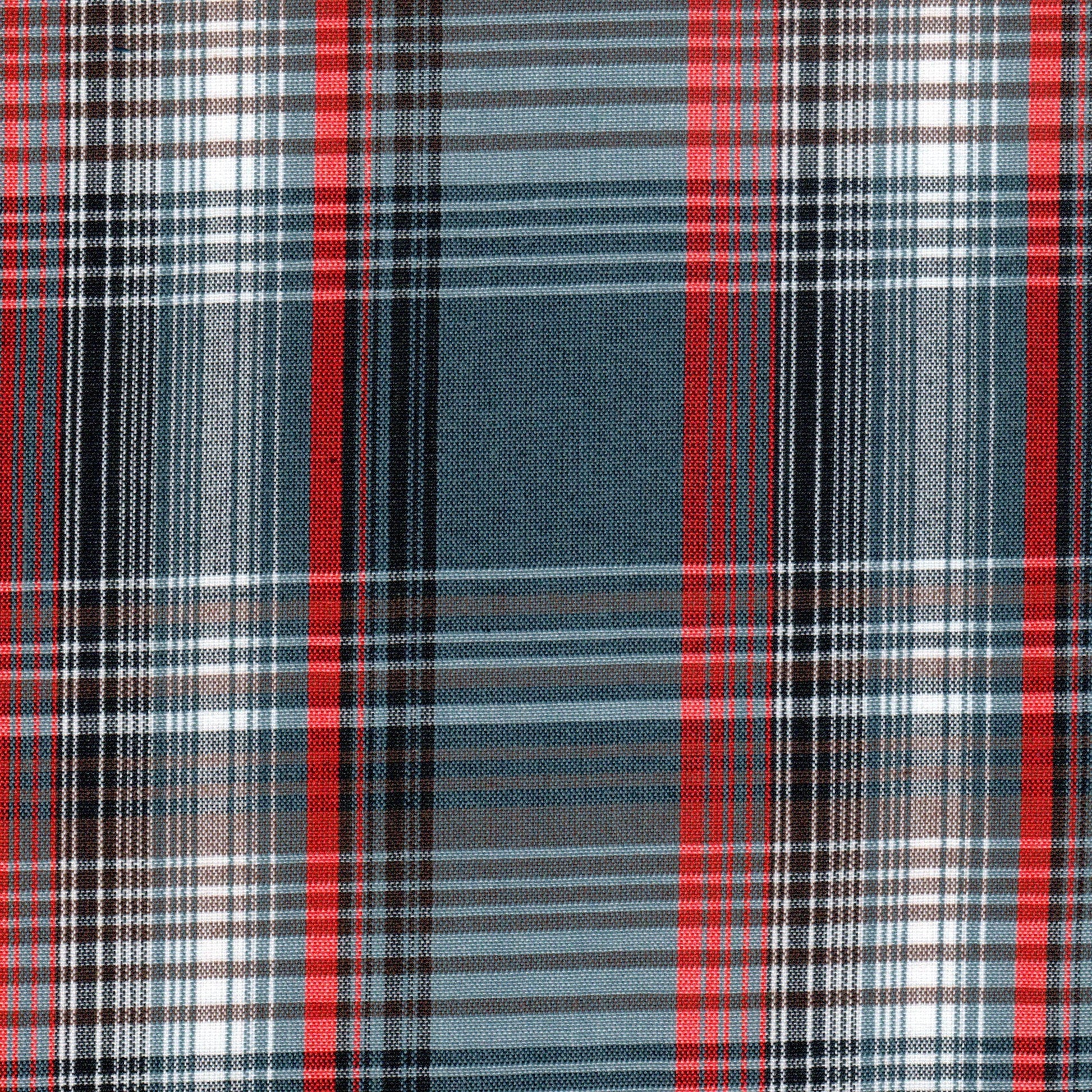 Tela de poliéster Dacron SchoolLine en estampado tartán azul, rojo, negro y blanco para uniformes escolares