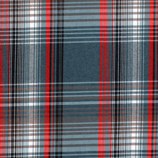 Tela de poliéster Dacron SchoolLine en estampado tartán azul, rojo, negro y blanco para uniformes escolares