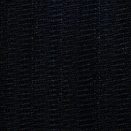 Tela poliéster Dacron SchoolLine para uniformes escolares, azul oscuro con finas rayas rojas y azules.