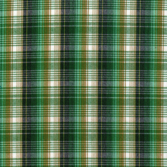 Tela Dacron SchoolLine en tartán verde, marrón y blanco; perfecta para uniformes escolares e institucionales.
