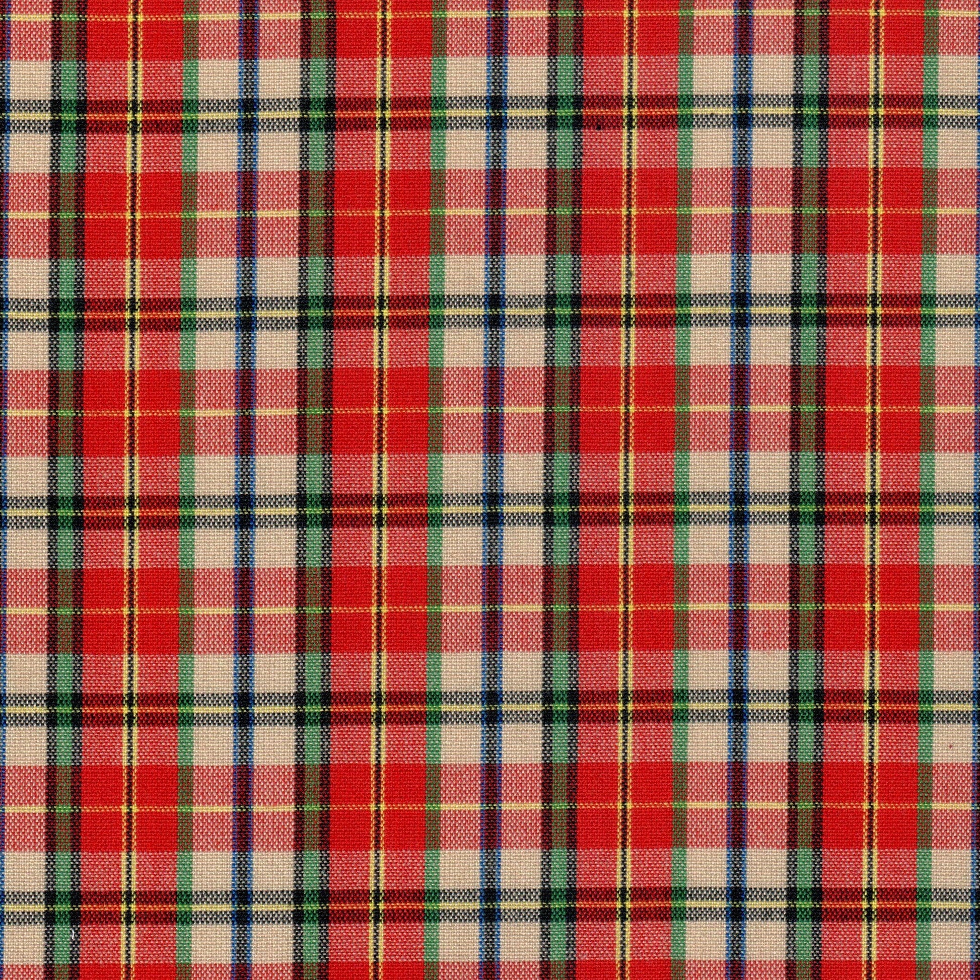 Tela tartán roja/beige con cuadros verde/azul, tejido Dacron; ideal para uniformes escolares e institucionales (SchoolLine).
