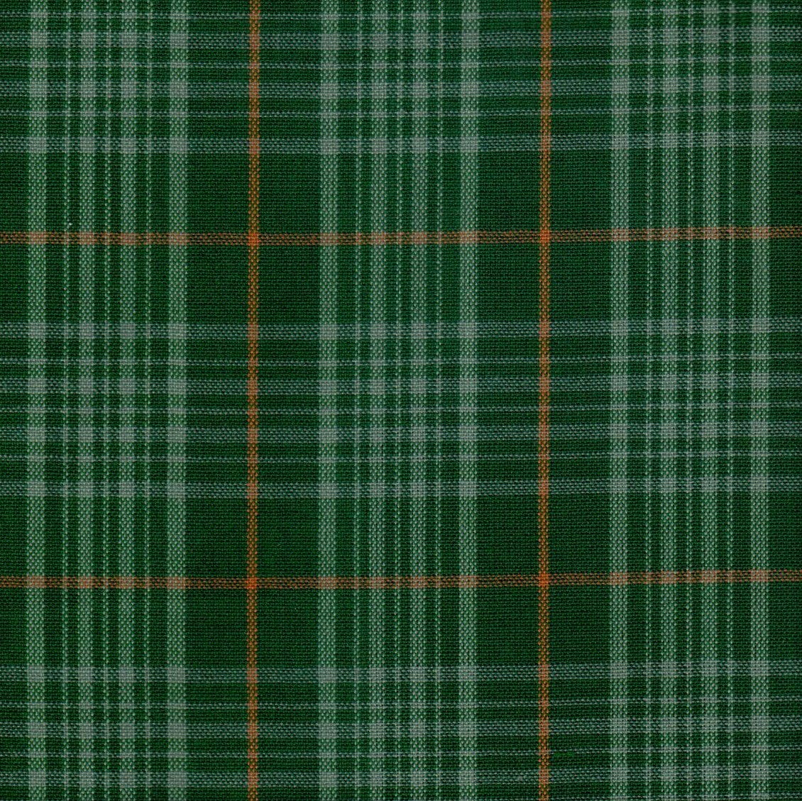 Tela 13002341 Dacron de SchoolLine: tela verde con cuadro a rayas naranja, ideal para uniformes escolares.