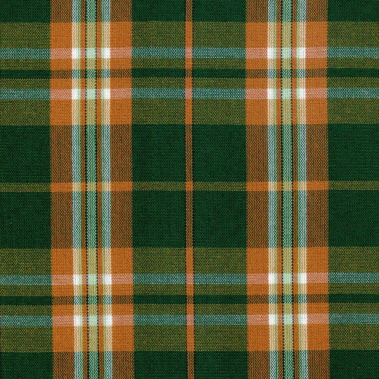 Tela SchoolLine 13002342 Dacron tartán verde, naranja y blanco para uniformes escolares e institucionales.