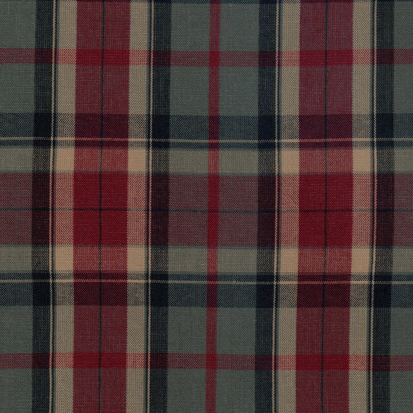 Tela Dacron para uniformes School Line, diseño de cuadros rojo, verde y beige, ideal para uniformes escolares e institucionales.