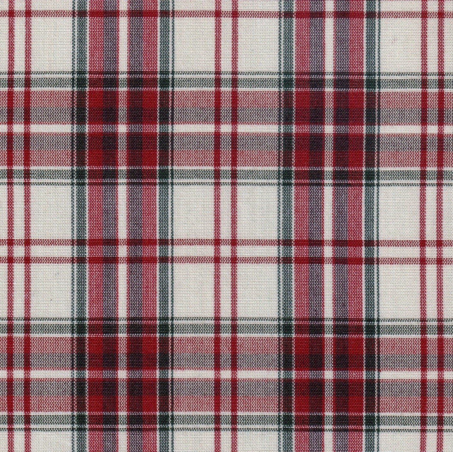 Tela 13002350 Dacron de SchoolLine en rojo, negro y blanco, diseño tartán para uniformes escolares e institucionales.