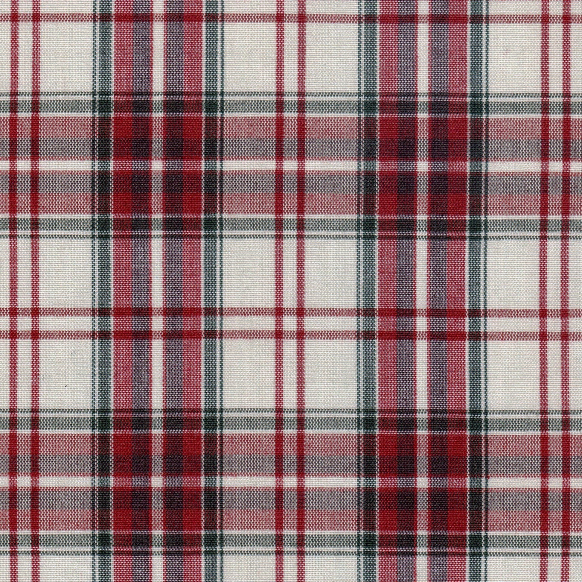 Tela 13002350 Dacron de SchoolLine en rojo, negro y blanco, diseño tartán para uniformes escolares e institucionales.