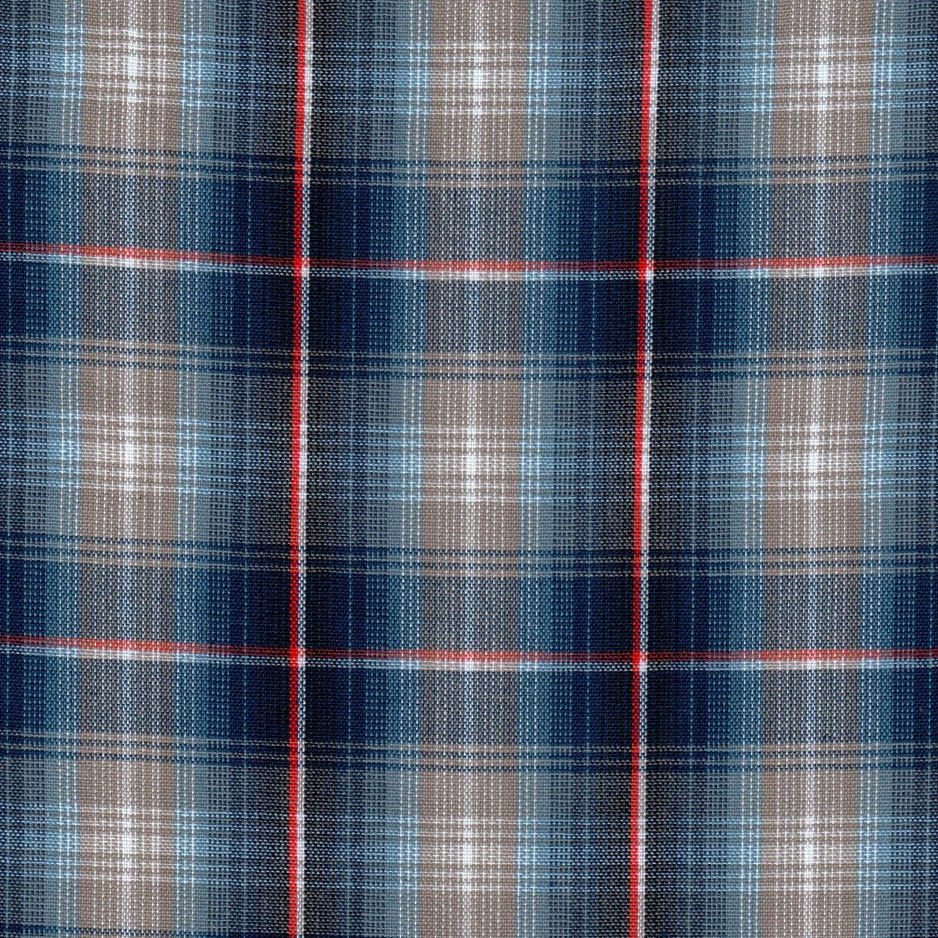 Tela tartán azul con cuadros beige y líneas rojas, Dacron, para uniformes escolares e institucionales de SchoolLine.