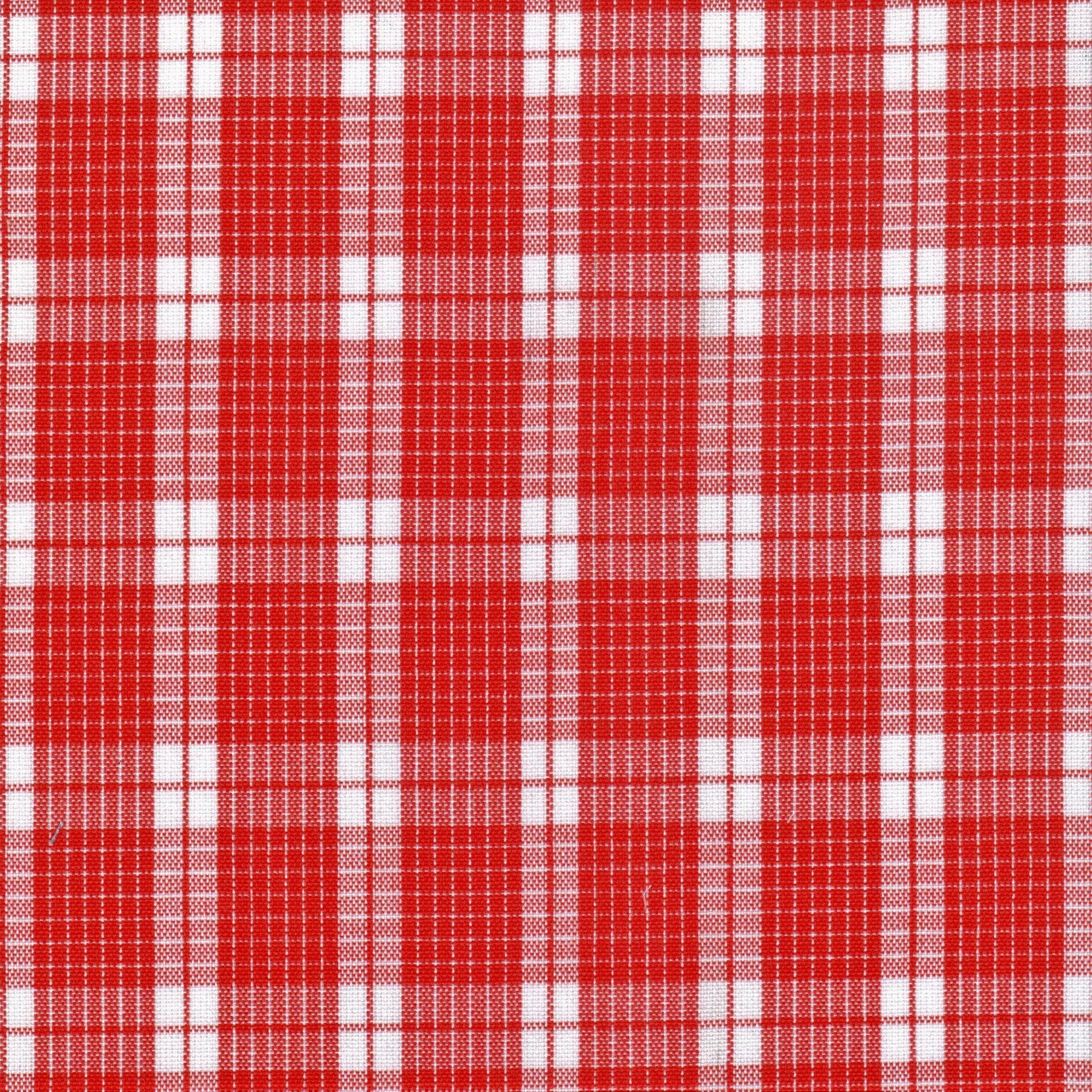 Tela Dacron SchoolLine en rojo y blanco a cuadros, poliéster para uniformes escolares e institucionales.