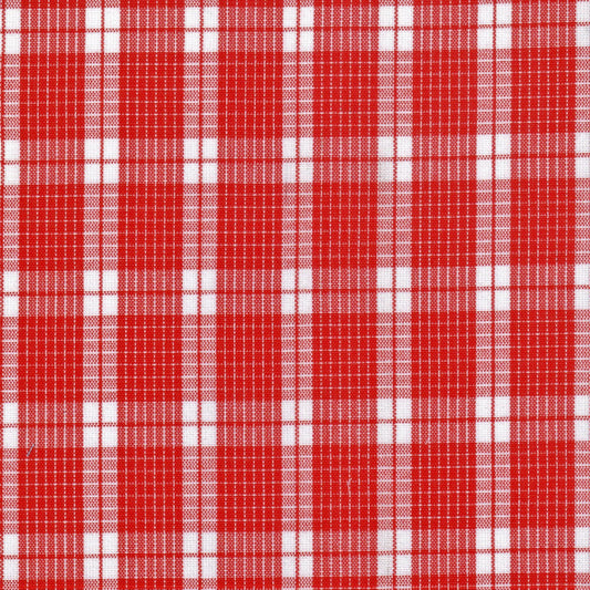 Tela Dacron SchoolLine en rojo y blanco a cuadros, poliéster para uniformes escolares e institucionales.