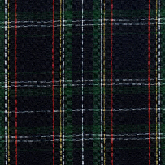 Tela 13002367 Dacron SchoolLine en cuadros tartán verde, rojo y blanco para uniformes escolares.