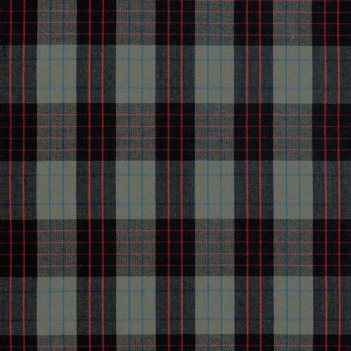 Tela SchoolLine 13002368 Dacron, tejido a cuadros gris, negro y rojo para uniformes escolares.