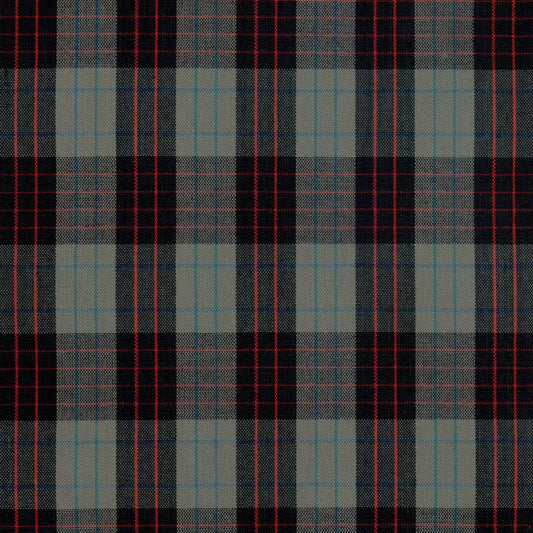 Tela SchoolLine 13002368 Dacron, tejido a cuadros gris, negro y rojo para uniformes escolares.