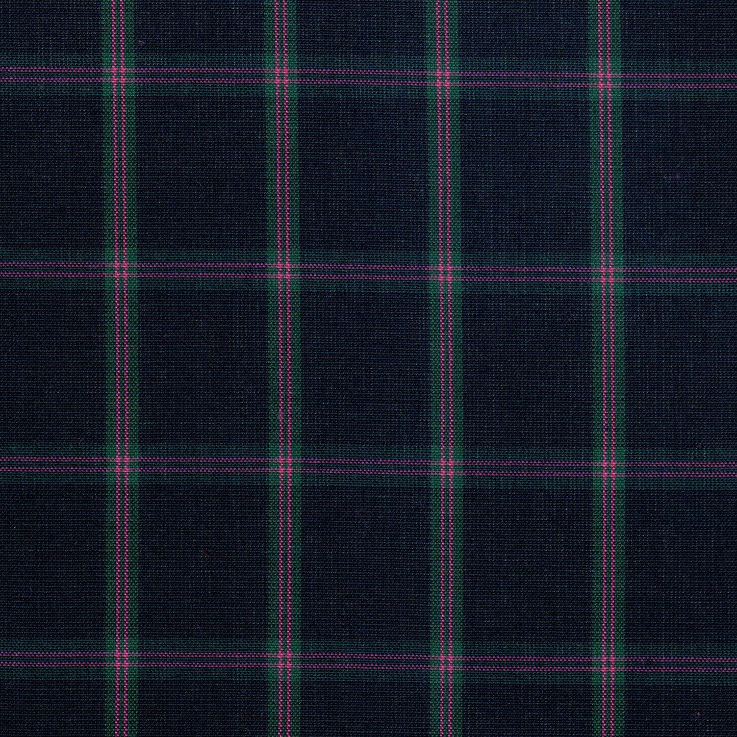 Tela SchoolLine 13002374 Dacron con patrón tartán navy, rayas verdes y magenta, ideal para uniformes escolares e institucionales.