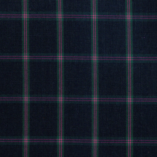 Tela SchoolLine 13002374 Dacron con patrón tartán navy, rayas verdes y magenta, ideal para uniformes escolares e institucionales.