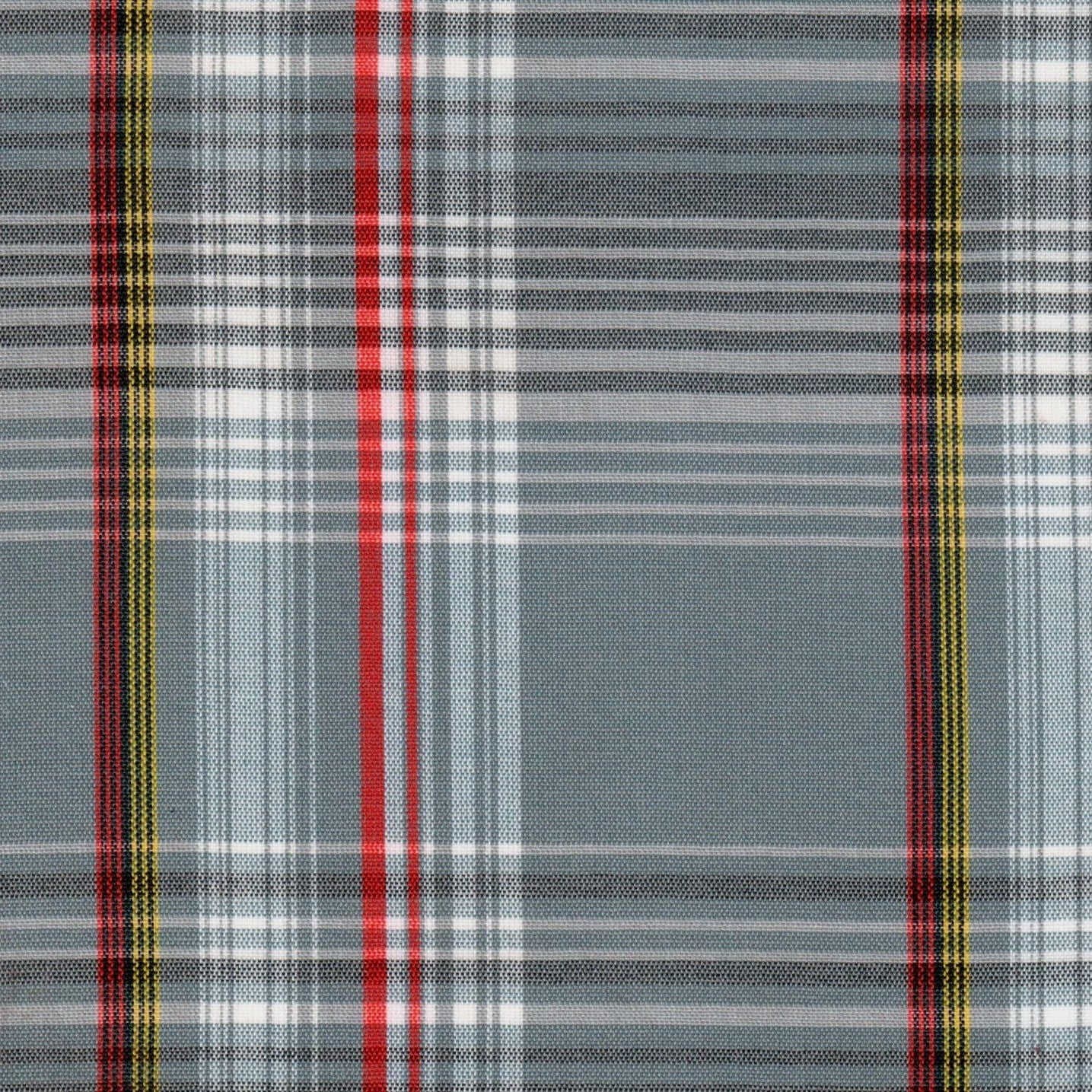 Tela de cuadros gris/blanco con líneas rojas y amarillas; Dacron, SchoolLine, para uniformes escolares.