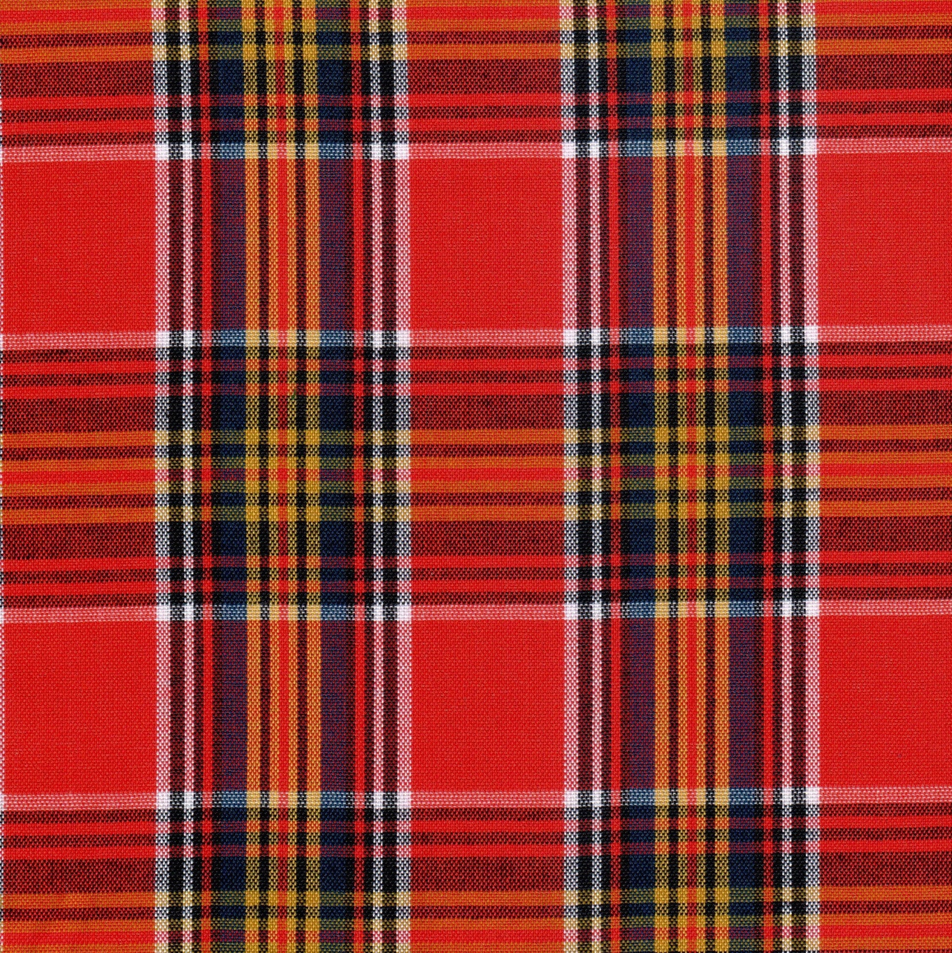 Tela SchoolLine 13002386 Dacron, tela a cuadros rojo, negro y amarillo; ideal para uniformes escolares e institucionales.