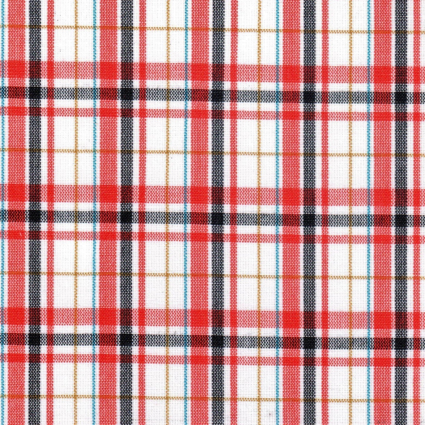 Tela SchoolLine 13002390 Dacron en tartán a cuadros rojo, blanco y negro con azul; para uniformes escolares.