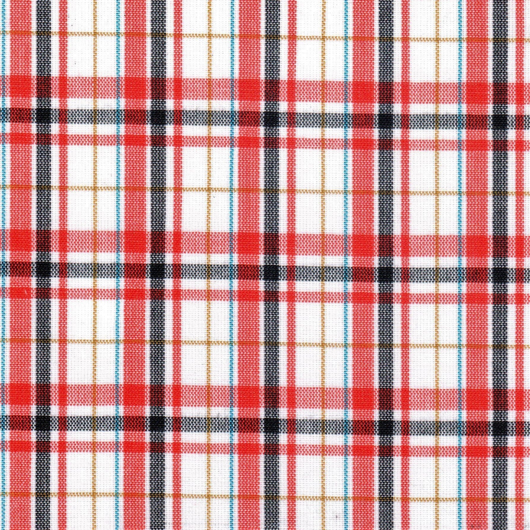 Tela SchoolLine 13002390 Dacron en tartán a cuadros rojo, blanco y negro con azul; para uniformes escolares.