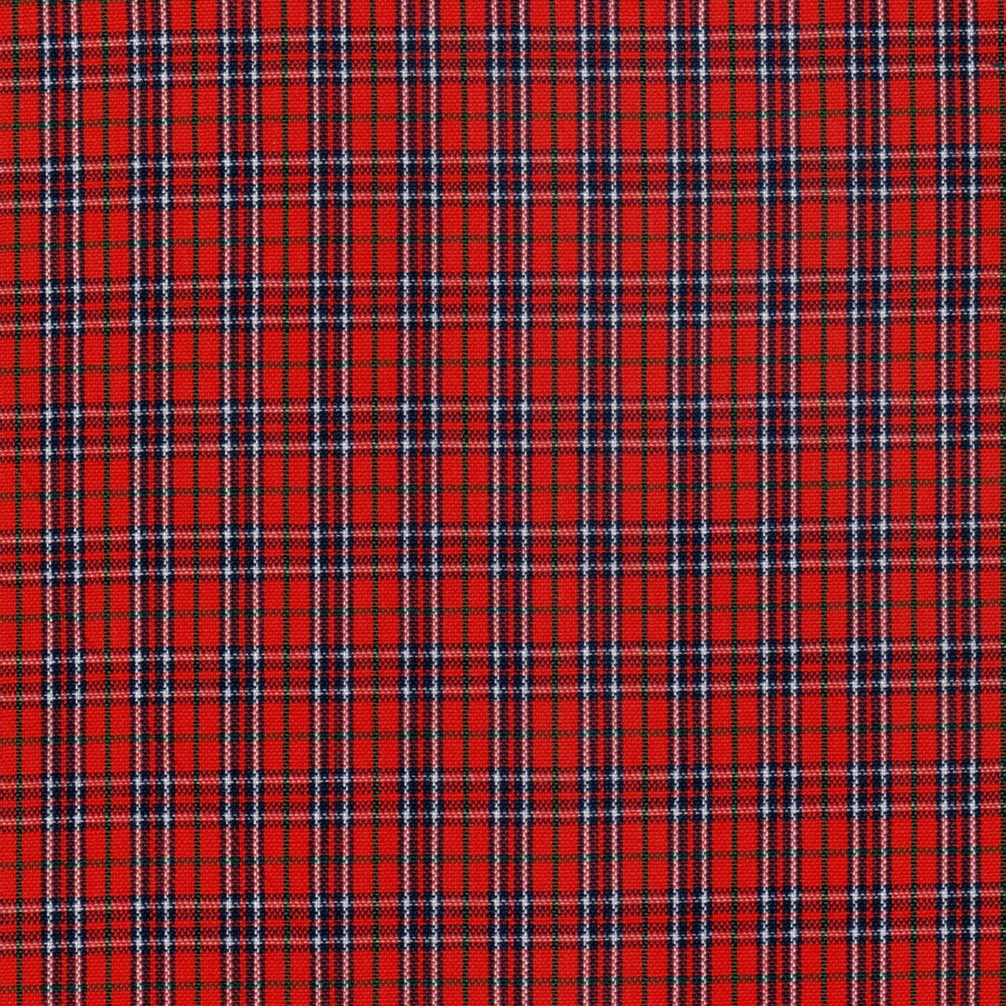 Tela de poliéster Dacron SchoolLine en tartán rojo con cuadros negros y blancos, ideal para uniformes escolares e institucionales.