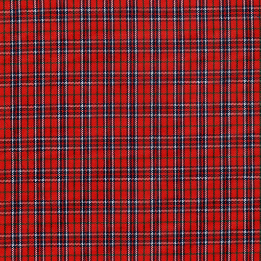 Tela de poliéster Dacron SchoolLine en tartán rojo con cuadros negros y blancos, ideal para uniformes escolares e institucionales.