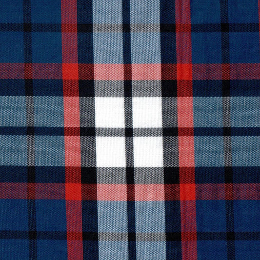 Tela de poliéster Dacron SchoolLine, tela a cuadros azul, rojo y blanco, ideal para uniformes escolares e institucionales.