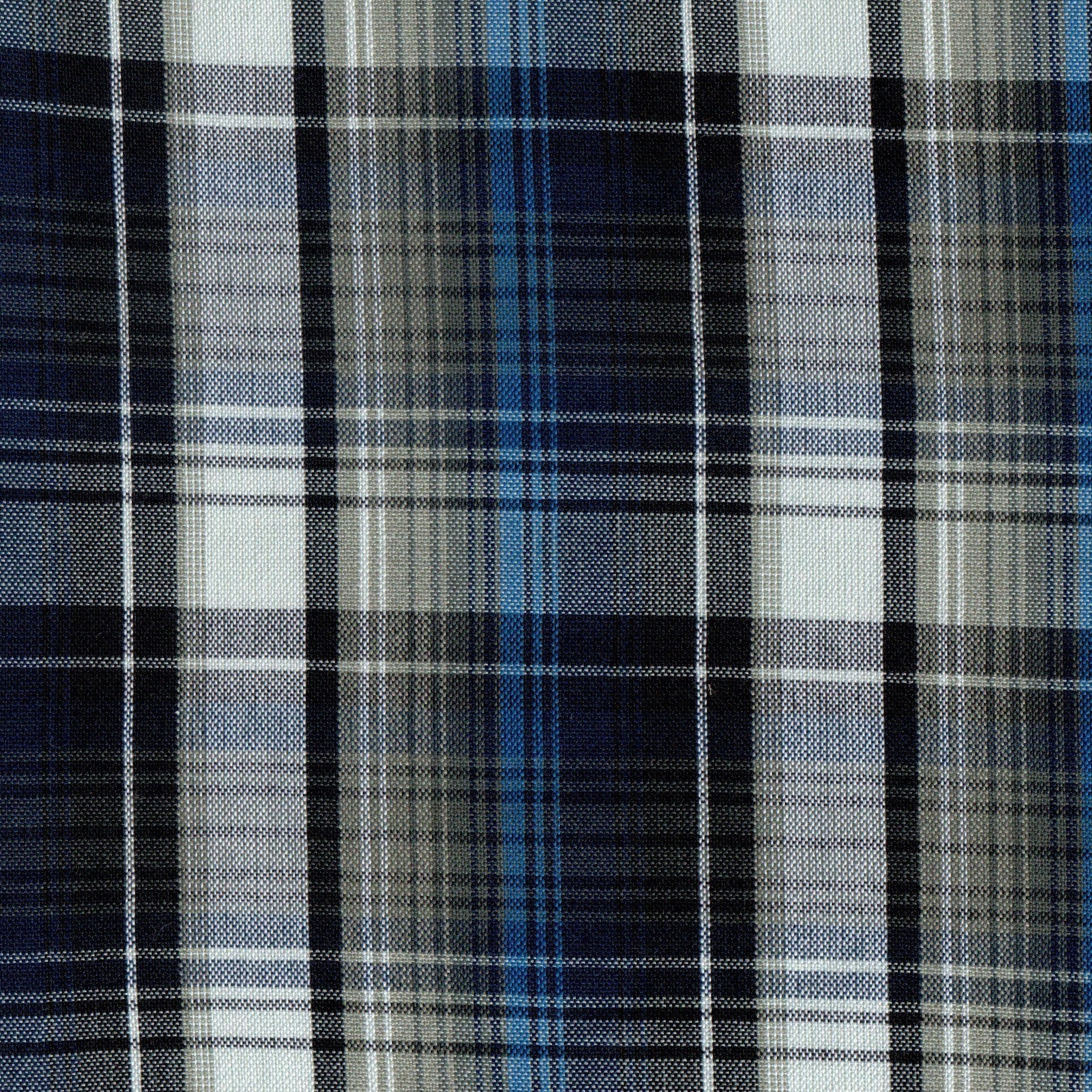 Tela 13002395 Dacron uniforme de SchoolLine en plaid azul, negro y gris; tela para uniformes escolares e institucionales.