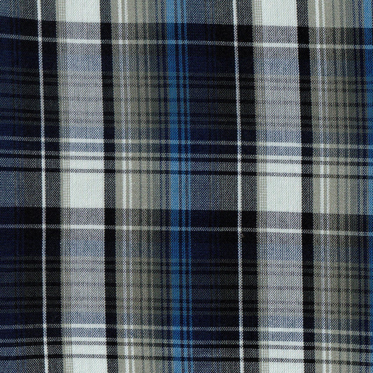 Tela 13002395 Dacron uniforme de SchoolLine en plaid azul, negro y gris; tela para uniformes escolares e institucionales.