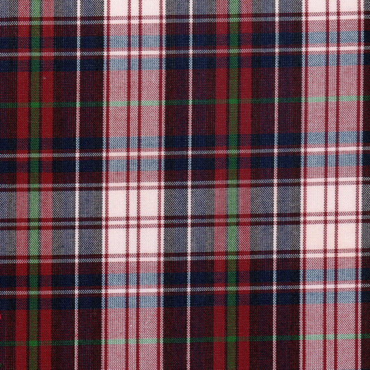 Tela 13002400 Dacron de SchoolLine: plaid escocés a cuadros rojo, verde y blanco para uniformes escolares e institucionales.