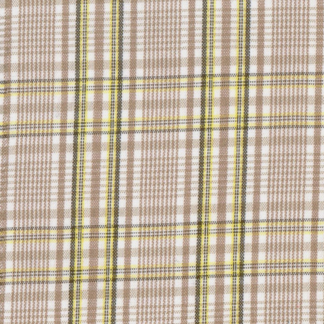 Tela SchoolLine 13002406 Dacron uniforme en beige, marrón y amarillo, tejido a cuadros para uniformes escolares e institucionales.