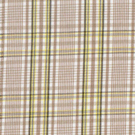 Tela SchoolLine 13002406 Dacron uniforme en beige, marrón y amarillo, tejido a cuadros para uniformes escolares e institucionales.