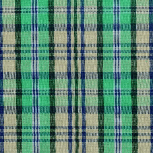 Tela Dacron SchoolLine 13002413 en tartán verde, azul y beige; ideal para uniformes escolares e institucionales.