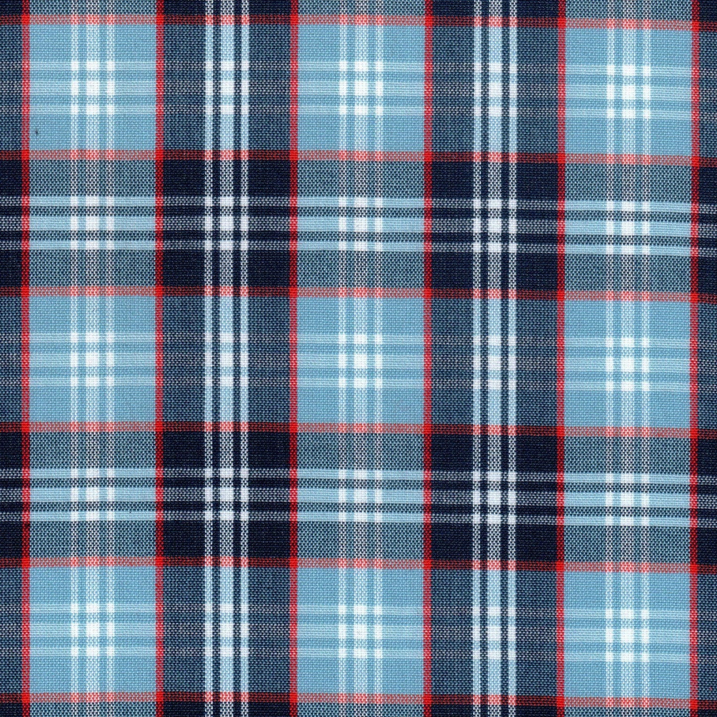 Tela 13002415 Dacron SchoolLine: tela a cuadros azul claro y azul marino con rojo, ideal para uniformes escolares.