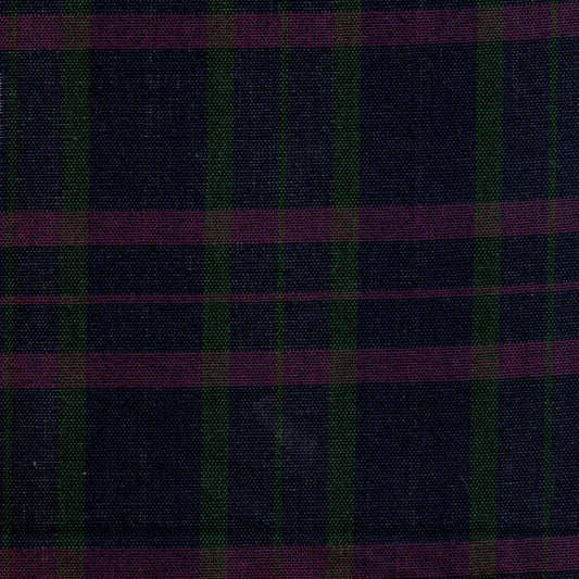 Tela de combinación CS SchoolLine para uniformes, tela a cuadros azul marino con rayas verde y fucsia.