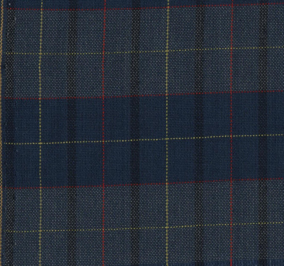 Tela SchoolLine 13002430 Dacron para uniformes escolares e institucionales, azul marino con cuadros rojos y amarillos.