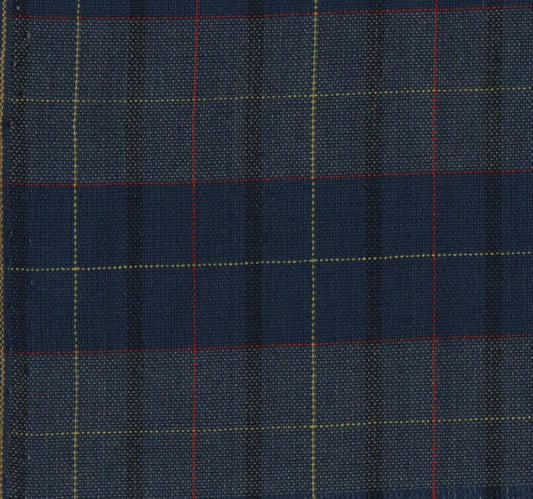 Tela SchoolLine 13002430 Dacron para uniformes escolares e institucionales, azul marino con cuadros rojos y amarillos.