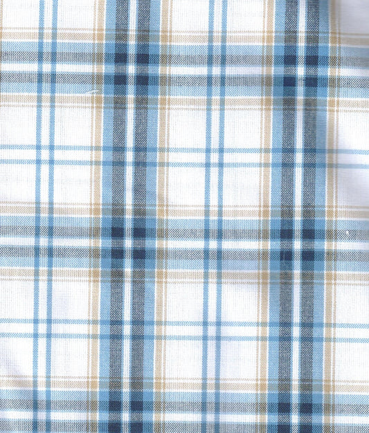 Tela Dacron SchoolLine 13002441 plaid azul/beige/blanco, tejido para uniformes escolares e institucionales.
