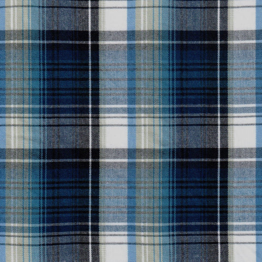 Tela 13002442 Dacron uniforme SchoolLine en azul con cuadros blanco/negro, ideal para uniformes escolares.