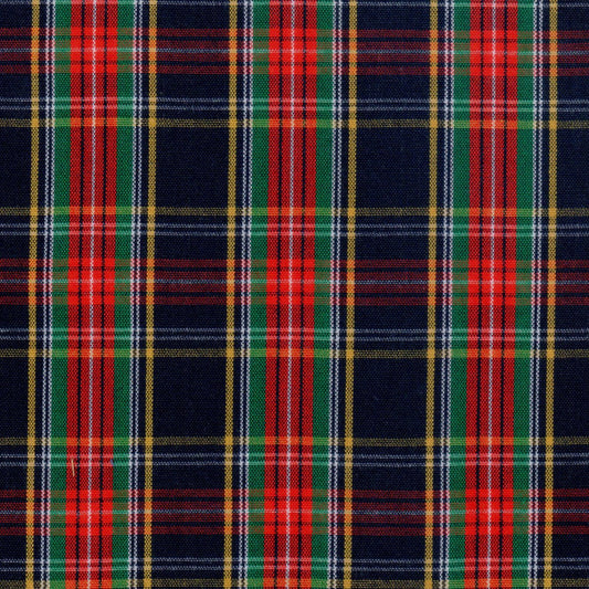 Tela de Dacron SchoolLine en diseño tartán azul marino, verde, rojo y amarillo; perfecta parauniformes escolares.
