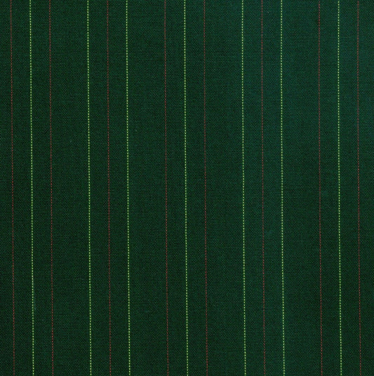 Tela Dacron SchoolLine para uniforme en verde oscuro con rayas verticales finas verde lima y rojo