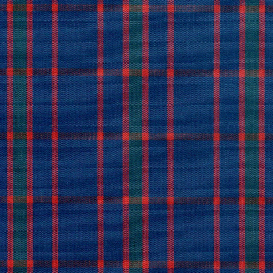 Tela 13002455 Dacron uniforme SchoolLine: tejido tartán azul con rayas rojas y verdes, ideal para uniformes escolares.
